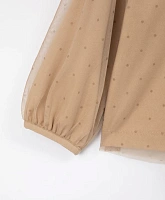 Лонгслив из трикотажа и тонкой сетки бежевый для девочки