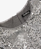 Платье комбинированное с коротким рукавом серое для девочки