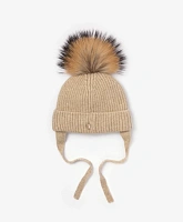 Шапка вязаная с помпоном бежевая