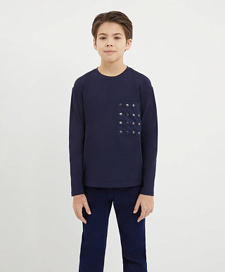 Лонгслив с нагрудным карманом синий для мальчика