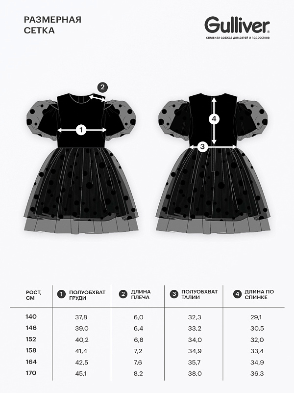 Платье комбинированное с объёмными короткими рукавами чёрное для девочки