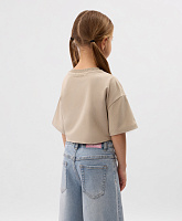 Футболка для девочки укороченная с завязками бежевая