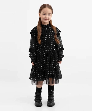 Платье с длинным рукавом в горох для девочки