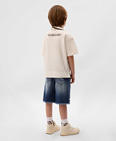 Поло для мальчика с коротким рукавом с принтом на воротнике белое