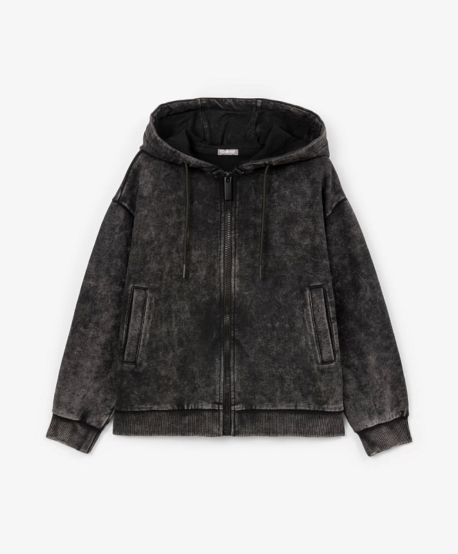 Толстовка распашная из вареного футера для мальчика черная