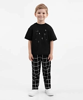 Брюки зауженные текстильные в клетку чёрные для мальчика