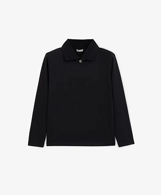 Блузка с рибовым отложным воротником синяя для девочки