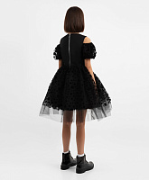 Платье комбинированное с объёмными короткими рукавами чёрное для девочки