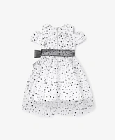 Платье с объёмными короткими рукавами и поясом для девочки