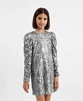 Платье с длинным рукавом и серебристыми пайетками для девочки