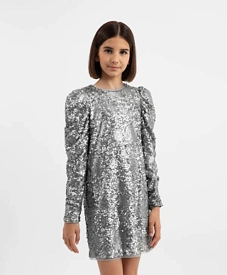 Платье с длинным рукавом и серебристыми пайетками для девочки