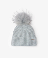 Шапка с помпоном вязаная для девочки на флисе