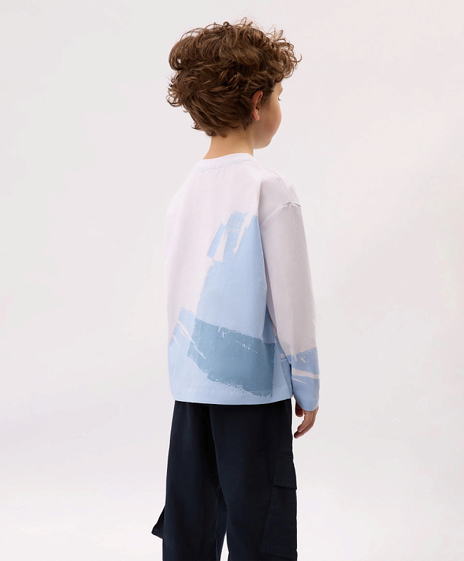 Лонгслив для мальчика с принтом белый