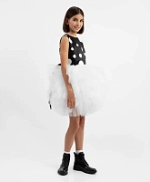 Платье в горох с пышной юбкой из сетки черно-белое для девочки