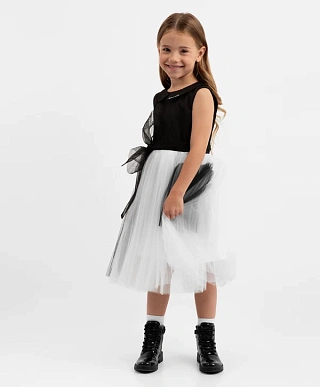 Платье без рукавов текстильное чёрно-белое для девочки