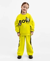 Брюки трикотажные прямой свободной формы с лампасами жёлтые для девочки