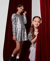 Платье с длинным рукавом и серебристыми пайетками для девочки