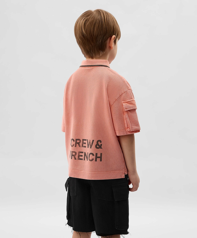 Поло для мальчика из пике с принтом